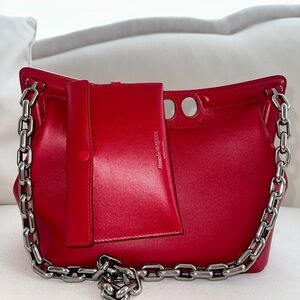 Alexander McQueen Bold Red Shoulder Bag with Silver Chain